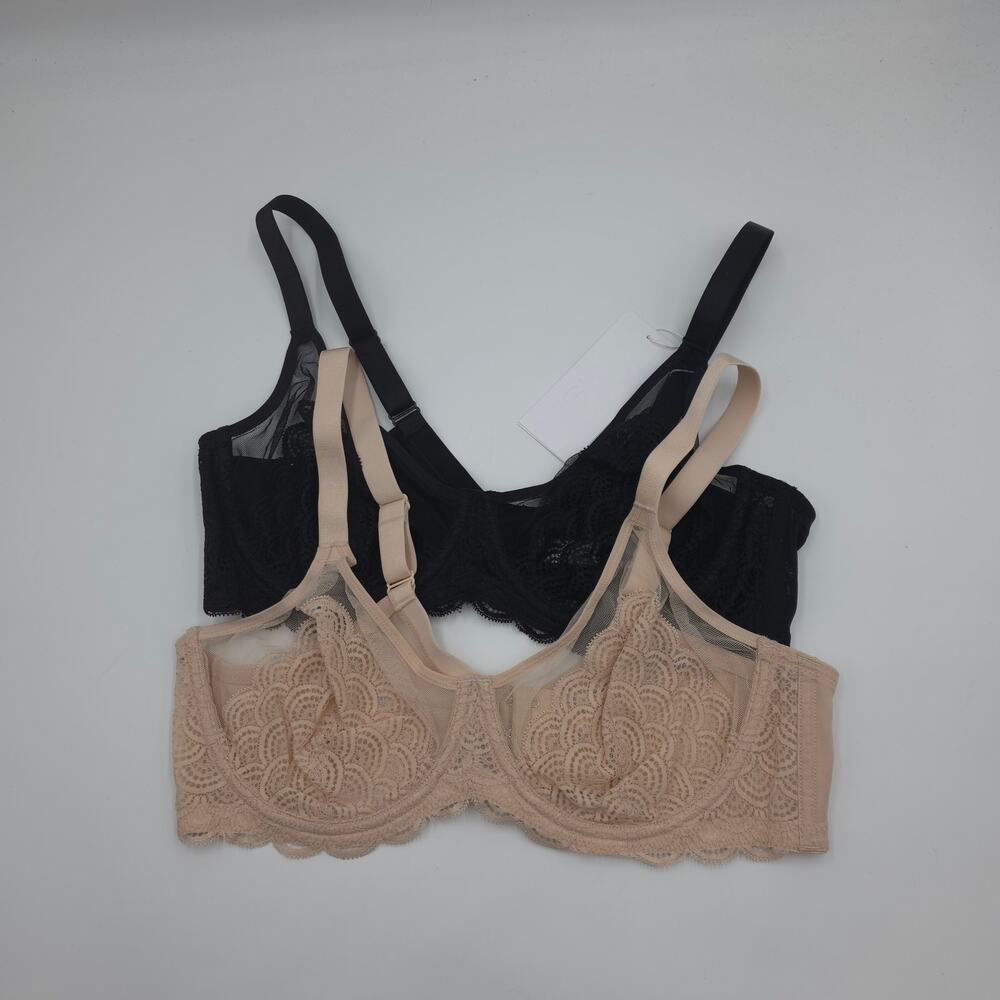 HSIA Bundle of Two Mermaid Scales Lace Unlined Bra Beige Black Size 38C